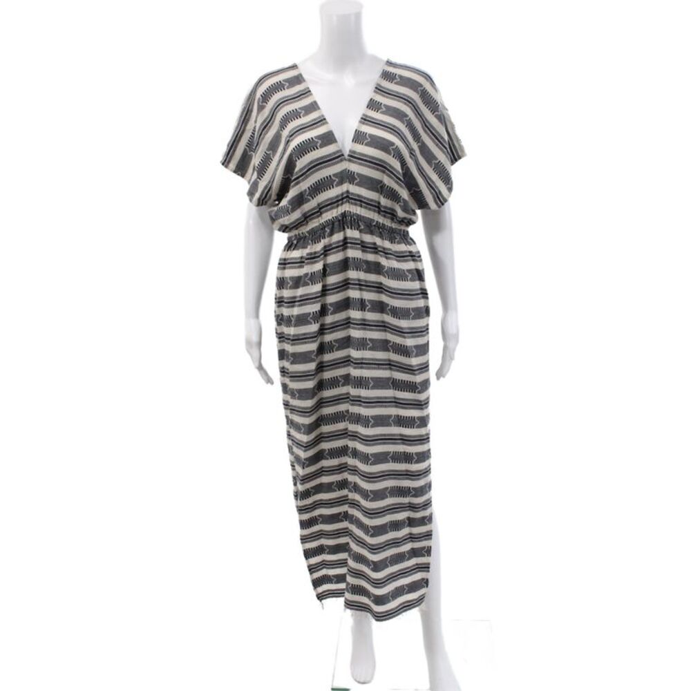 Michael Michael Kors Womens Striped V-Neck Maxi Dress Black Short Sleeve Size S